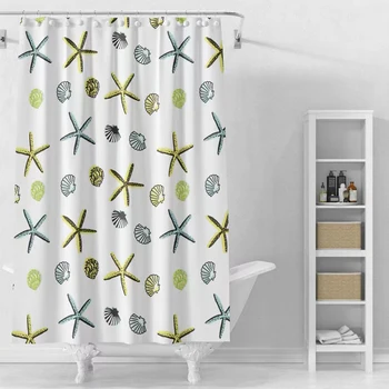 Cortina de ducha de forro, estrellas de mar temática de la cortina, traje impermeable, 100% de protección ambiental de PEVA cuarto de baño cortina, anti-herrumbre,