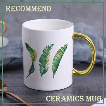 Hojas de color verde Taza de cerámica de 400 ml,café taza personalizada taza par de Tazas de leche Vaso de bonitos Regalos KTZW-011