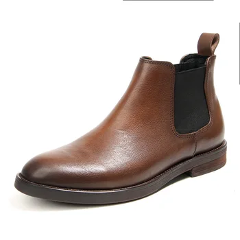 2023 nuevo clásico de botas Chelsea con cuero de vaca en la capa superior, hecho a mano retro pulido Británico alto-top zapatos de los hombres