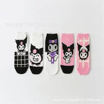 5pcs Kuromi Calcetines Kawaii Sanrio coreano de dibujos animados de la Primavera de Algodón Puro Estudiante Calcetines de Chicas Lindas de la Moda Barco Calcetines