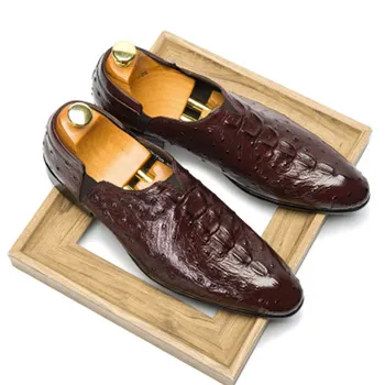 Zapatos De Los Hombres De Cuero De Cocodrilo De Rayados Señaló Casual Zapatos De Cuero De Moda Botas De Cuero Para Los Hombres La Tendencia Perezoso Zapatos De Gran Tamaño 38-44