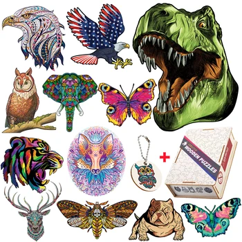De Calidad superior de Madera de Animal Jigsaw Puzzles Para Adultos Niños Desafiantes Intelectual de Juguete Colorido de Dinosaurios de la Mariposa de BRICOLAJE Manualidades