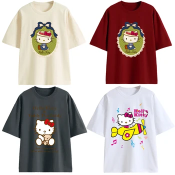 200g Sanrios Hellokittys Niños T-shirt la Figura de Anime Kawaii 100% Puro Algodón de Alta Calidad de Manga Corta de regalo de Cumpleaños