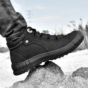 Hombres Botas de Invierno al aire libre Caliente de la Nieve de los Zapatos de los Hombres Casuales de Cuero Genuino Zapatillas de deporte de 2022 Lujo Masculino de Senderismo Zapatos de Hombre de Tobillo Utillaje