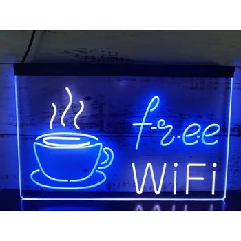 Conexión Wi-Fi gratuita Tienda de Café de Doble Color LED, Señal de Neón