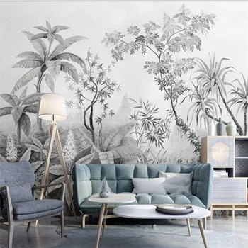 Personalizar fondo de pantalla en 3D pintados a mano las hojas de la planta retro de estilo Nórdico pintura decorativa sala de estar dormitorio de la pintura Occidental