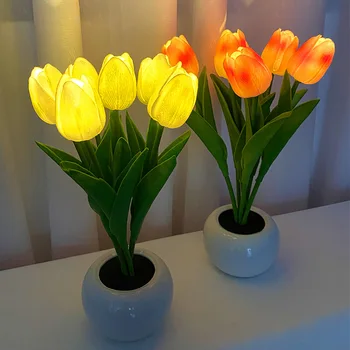 LED Brillante Ramo de Tulipanes Artificial Falso Tulipanes Flores para el Día de la Madre, Cumpleaños, Fiesta de la Boda Decoración de Regalo Casa Sala de estar