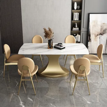 Italiana de rock de la losa de comedor mesa de luz brillante de lujo casa pequeña, de planta rectangular moderno simple mesa de comedor y sillas combinación