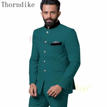 Thorndike Hombres de Traje Casual Slim Fit de 2 piezas Traje Sastre Novio hombre Prom ropa para hombre trajes de terno Blazer Masculino Chaqueta+Pantalones
