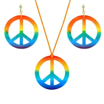 60s 70s arco iris Signo de la Paz Colgante, Collar de los Pendientes de Hippie Joyería, Decoración del Festival de Regalo para las Niñas de las Mujeres