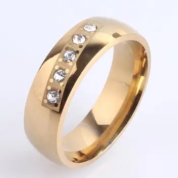 anillos de boda de 6mm color oro, Oblicuo Cuatro de cristal de Acero Inoxidable anillos de boda para las mujeres de los hombres de mayoreo