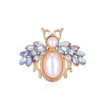 La moda de la Perla de la Abeja Broches Pin de Metal de Color de diamantes de imitación de la Camisa de Traje de Cuello de Solapa, Pernos de los Accesorios de la Navidad de la Joyería para las Mujeres de los Hombres