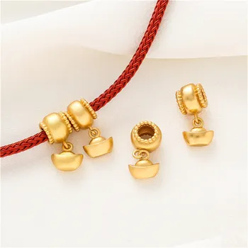 Arena de oro de 18 quilates gran agujero de bolas Yuan Bao colgante diy hechos a mano de la cadena de encanto trenzado pulsera del collar de la joyería de los accesorios
