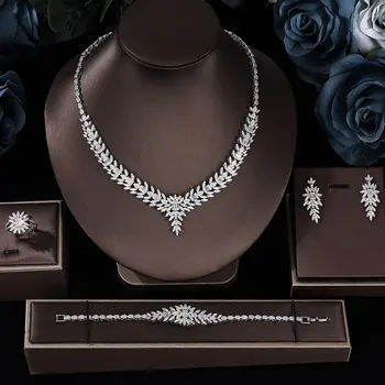 Las Mujeres de lujo de la Joyería Forma Elegante de Novia CZ collar pendientes pulsera anillo de 4pcs Grande de la Joyería de la Boda Conjuntos De Novia