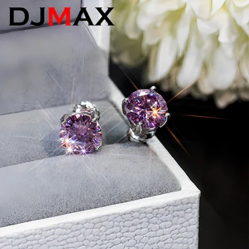 DJMAX Raras Púrpura 1ct Moissanite Stud Aretes para las Mujeres de Calidad Superior Original de la Plata Esterlina 925 de la Señora de los Aretes de Diamantes de Nueva 2023