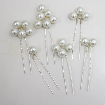 6PCS Color Plata Perla horquillas para el Cabello de las Mujeres Joyería de la Boda Accesorios hechos a Mano de la Cabeza de la Decoración Ornamento Tiara Palo