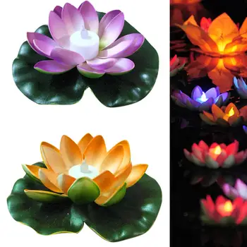 LED Impermeable Flotante de Loto de Luz a pilas Flor de lis de Luz LED de la Piscina Estanque de Jardín Flotante Floral de la Lámpara