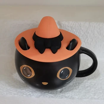 301-400 ml de Gato Negro de Cerámica de la Taza de Halloween Misterio Mate con Asa y Tapa de la Taza de Café Taza de Agua Taza de Desayuno