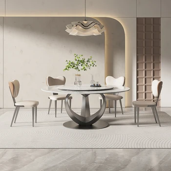 Brillante placa de roca mesa de comedor Moderna, simple estilo de diseño de Lujo de la casa de mármol redonda mesa de comedor con mesa giratoria