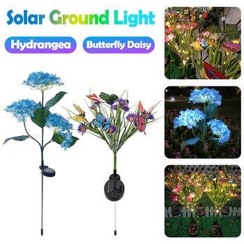 3 Cabezas de Hortensia de la Iluminación del Paisaje Impermeable LED Solar Decorativa Vía de Luces del Paisaje Ajustable de Alambre de Hierro para el Patio
