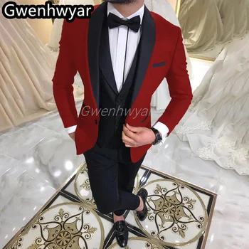 Gwenhwyar Formal de la Pieza 3 de la Boda de los Hombres De 2022 Personalizado Rojo Blazer de Negocios de Baile Traje de los Padrinos de boda el Novio de Hombres de Esmoquin Hombres