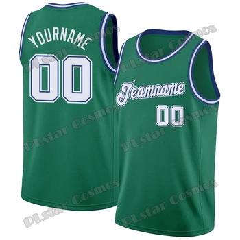 Nombre personalizado y Número Verde Blanco-Royal Impreso en 3D de los Hombres Throwback Jersey de Baloncesto de Verano para Jóvenes de Deporte de Baloncesto Chaleco LBX16