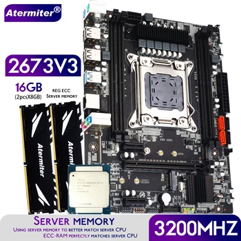 Atermiter X99 D4 Placa base Conjunto Con Xeon E5 2673 V3 LGA2011-3 CPU 2 X 8GB = 16GB 3200MHz de Memoria DDR4 REG ECC RAM