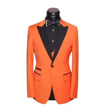 La moda de Naranja Negro Ancho Pico Solapa Esmoquin de la Boda Traje para los Hombres 2020 Mejores Hombres de los Novios Casual Prom Chaqueta Chaqueta de los Pantalones