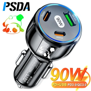 PSDA 3D UV 90W Cargador de Coche 2PD QC3.0 de Coche USB de Recarga de teléfonos De Xiaomi Redmi Samsung, Huawei, iPhone 15 14 Cargadores de Coche Adaptador de
