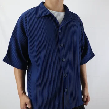 Miyake Plisado Hombres Casual Traje De Chaqueta De Estilo Coreano De Verano Homme Plisse Camisa De Manga Corta Solo Pecho Blazers