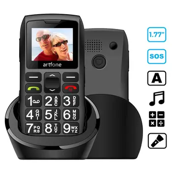 Bar Senior Teléfono Móvil Artfone C1+ Con Libre de Carga Dock Gran Teclado de Caucho Para los Ancianos Dual Sim Una de las Claves SOS FM 1400mAh Celular