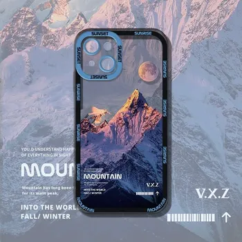 La moda de la Nieve de la Montaña Transparente de la caja del Teléfono Para el iPhone 13 12 11 14Pro Max X XR XS Lujo Clara de Silicona Suave Cubierta a prueba de Golpes