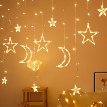 LED de Estrellas, de la Luna de la Ventana de Cortina de Luz de Hadas de la Guirnalda de la Cadena de Festival de la Luz Parte de la Decoración de Año Nuevo Ornamento de la Navidad